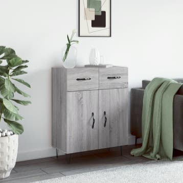 vidaXL Dressoir 69,5x34x90 cm bewerkt hout grijs sonoma, Verzenden, Nieuw, Overige houtsoorten, Minder dan 50 cm