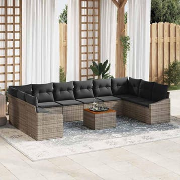 vidaXL Tuinbankenset 11 st Grijs poly rattan, Verzenden, Nieuw, Meer dan 8 zitplaatsen