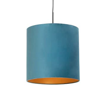 Hanglamp met velours kap blauw met goud 40 cm - Combi, Verzenden, Nieuw, Modern