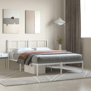 vidaXL Bedframe met hoofdbord metaal wit 120x200 cm, Verzenden, Wit, Nieuw, Twijfelaar