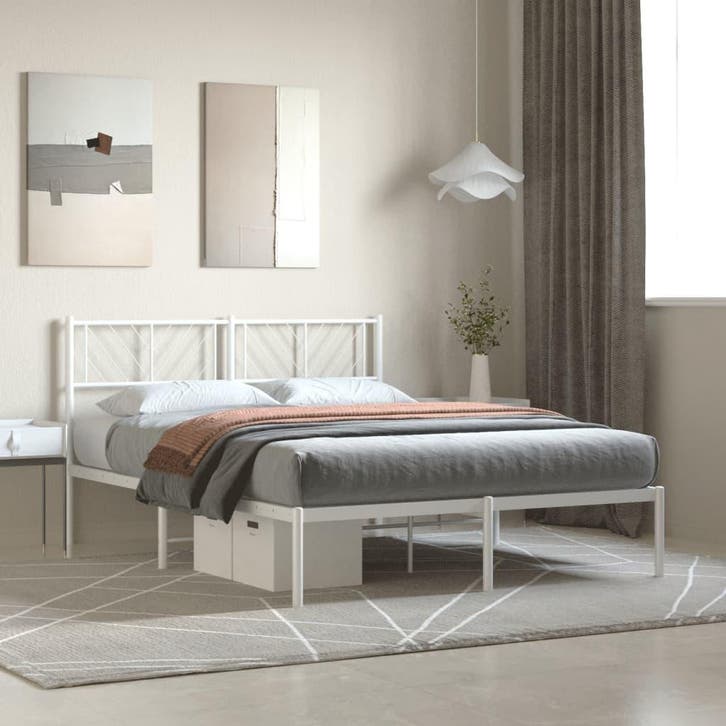 vidaXL Bedframe met hoofdbord metaal wit 120x200 cm, Huis en Inrichting, Slaapkamer | Bedden, 120 cm, 200 cm, Wit, Twijfelaar