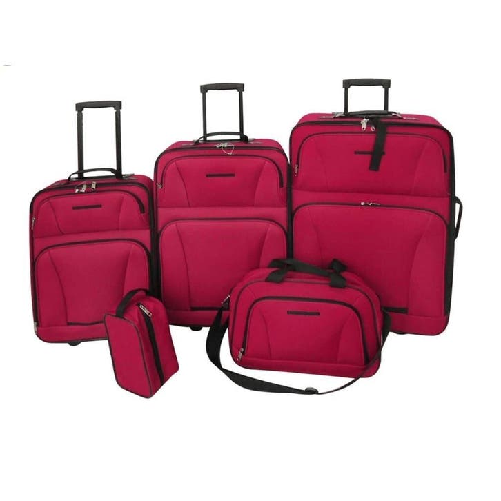 5-delige Bagageset Rood | Tweedekansje | OP=OP, Sieraden, Tassen en Uiterlijk, Koffers, 35 tot 45 cm, 70 cm of meer, Slot, Nieuw