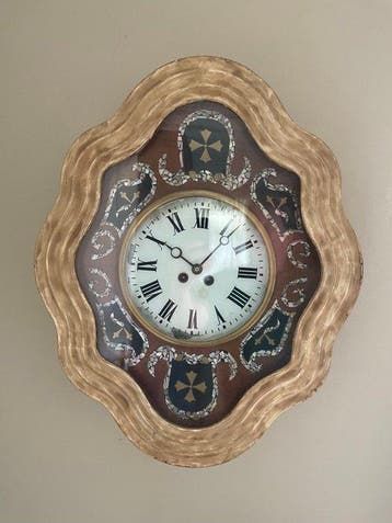 Antieke Franse Oeil de Boeuf (Ossenoog) wandklok met