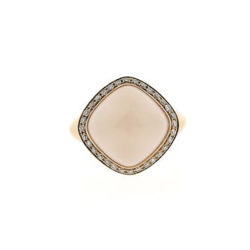 Gouden ring gezet met rozenkwarts en diamanten; Tirisi, Sieraden, Tassen en Uiterlijk, Ringen, Gebruikt, Ophalen of Verzenden