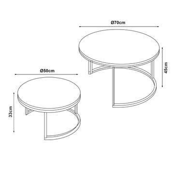 Salontafel Christchurch rond set van 2 marmer wit en zwart [, Verzenden, Nieuw