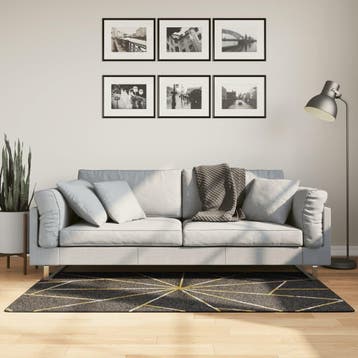 vidaXL Vloerkleed wasbaar 80x150 cm zwart en goudkleurig, Verzenden, Nieuw, Zwart