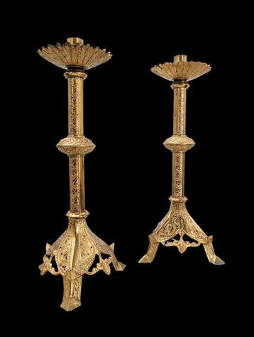 Paire de pique cierge style néogothique vers 1850 - 1890 -
