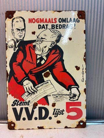 V.V.D. Lijst 5 – Emaille Verkiezingsbord – Nederlandse