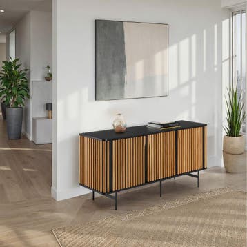 Dressoir Lineo, lamellenlook, 3 kastvakken - zwart/bruin, Verzenden, Nieuw
