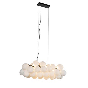 Hanglamp zwart met opaal glas 8-lichts langwerpig - Uvas, Huis en Inrichting, Lampen | Hanglampen, Verzenden, Nieuw, Glas, Design