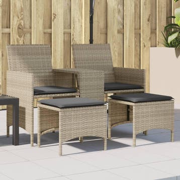 vidaXL Tuinbank 2-zits tafel en voetenbanken poly rattan, Verzenden, Nieuw