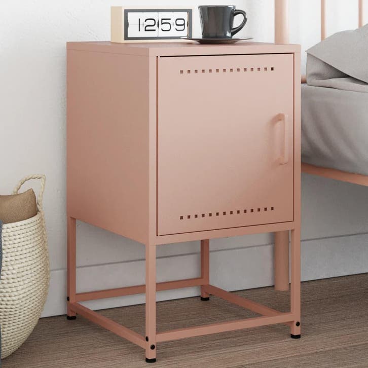 vidaXL Nachtkastje 36x39x60,5 cm staal roze, Huis en Inrichting, Slaapkamer | Nachtkastjes, Nieuw, Metaal of Aluminium, Verzenden