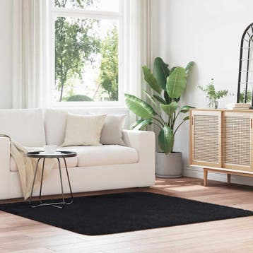 vidaXL Hoogpolig vloerkleed NAVARRA 160x160 cm polyester, Verzenden, Nieuw, Zwart