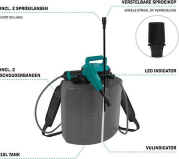 2dekans | VONROC Accu drukspuit 10 liter – Geïntegreerde 4V, Ophalen of Verzenden, Zo goed als nieuw