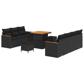 vidaXL Tuinbankenset 14 st 9-zits Zwart poly rattan, Tuin en Terras, Verzenden, Nieuw, 4 zitplaatsen