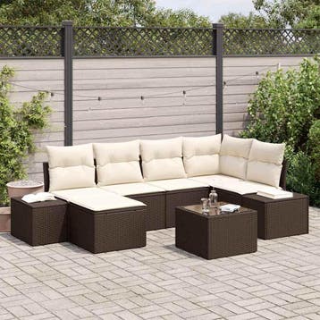 vidaXL Tuin Sofa Set 6 st Bruin en Crème poly rattan, Verzenden, Nieuw, Rotan, 6 zitplaatsen