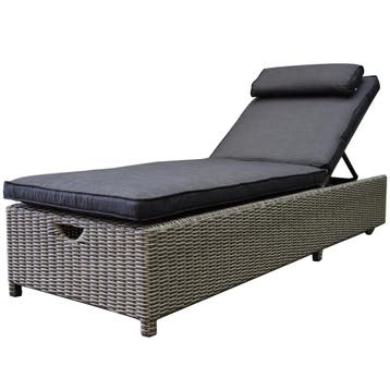 Thermen ligbed 189x65xH31 cm  grijs, Tuin en Terras, Ligbedden, Ophalen of Verzenden, Nieuw, Wicker