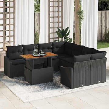 vidaXL Tuinbankenset 9 st Zwart en Bruin, Tuin en Terras, Verzenden, Nieuw, Rotan, Meer dan 8 zitplaatsen