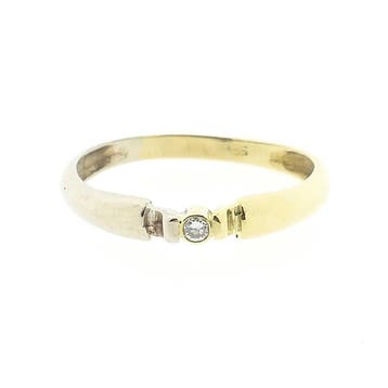 Bicolor gouden solitair ring met diamant; 0,04 ct., Gebruikt, 20 of groter, Heer, Ophalen of Verzenden