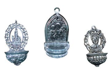 Wijwatervat (3) - Lote de 3 benditeras de bronce: Virgen de