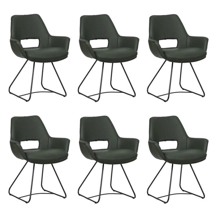 Set van 6 Leren eetkamerstoelen Zippy - Toledo Verde, Huis en Inrichting, Stoelen, Nieuw, Leer, Ophalen of Verzenden