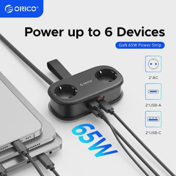 ORICO GaN 65W Power Strip: 2x AC, 2x USB-A, 1x USB-C - Snel, Verzenden, Nieuw