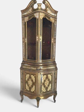 Vitrinekast - Metaal, Verguld hout, Glas - hoekvitrine