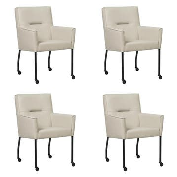 Set van 4 Leren eetkamerstoelen Lucky - Toledo Misty, Ophalen of Verzenden, Nieuw, Leer