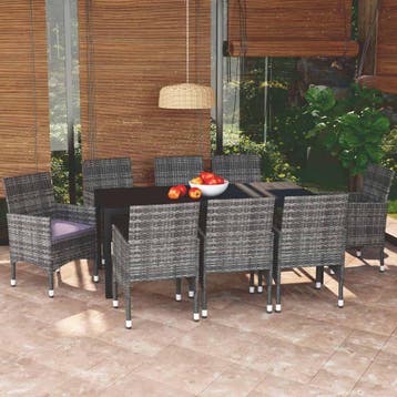 vidaXL 9-delige Tuinset met kussens poly rattan grijs, Verzenden, Nieuw, 8 zitplaatsen, Tuinset