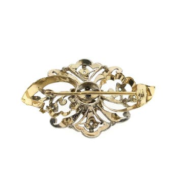 Antiek gouden broche met parel en diamanten, Gebruikt, Ophalen of Verzenden, Met edelsteen, Zilver