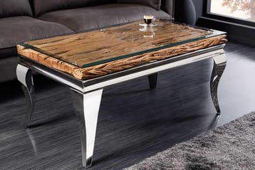 Design salontafel MODERN BAROK 100 cm naturel chroom teak, Ophalen of Verzenden, Nieuw