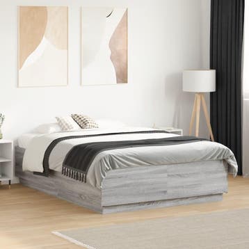 vidaXL Bedframe met LED-verlichting grijs sonoma eiken, Huis en Inrichting, Slaapkamer | Bedden, Verzenden, Nieuw, 190 cm of minder