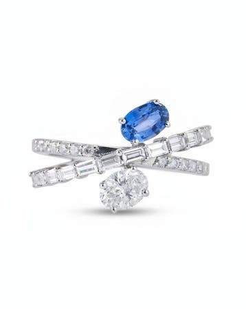Statement ring - 14 karaat Witgoud - 1.71ct. tw. Saffier -