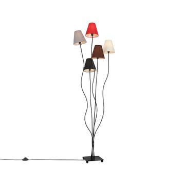 Design vloerlamp zwart met stoffen kappen 5-lichts - Melis, Verzenden, Nieuw, Modern