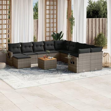 vidaXL 12-delige Loungeset met kussens poly rattan grijs, Verzenden, Nieuw, Loungeset