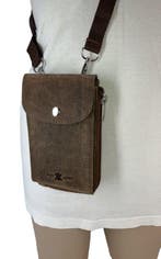 Hunterleren klein telefoontasje / portemonnee met schouderba, Verzenden, Nieuw