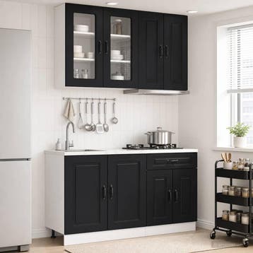 vidaXL Keukenblok KALMAR 4 st Zwart Bewerkt hout, Huis en Inrichting, Verzenden, Nieuw, Zwart
