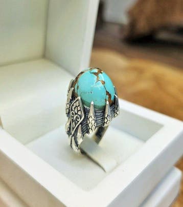 Zilver - Ring - Natuurlijke Turkoois, Antiek en Kunst