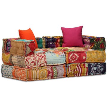 vidaXL Poef tweezits modulair stof patchwork, Verzenden, Nieuw, Meerkleurig