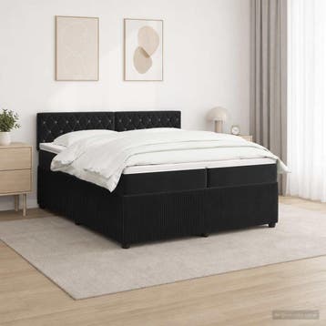 vidaXL Boxspringbed met matras Zwart 200 x 200 cm Fluweel, Verzenden, Zwart, Stof, Nieuw