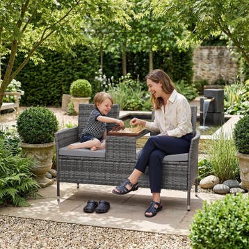 Wicker tuinbank met tafel - grijs/lichtgrijs, Tuin en Terras, Verzenden, Nieuw