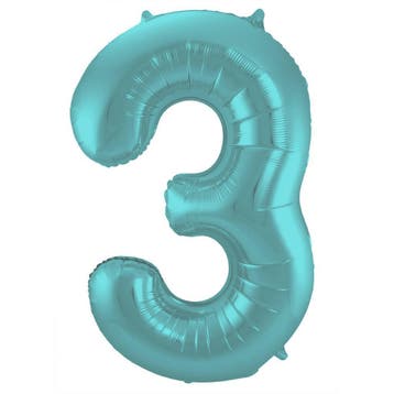 Folieballon Cijfer 3 Pastel Aqua Metallic Mat 86 cm, Verzenden, Nieuw, Feestartikel, Verjaardag