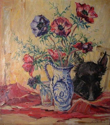 Europese school (XIX) - Stillleben mit Blumen und einem