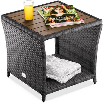 Polyrattan bijzettafel grijs 45x45x40cm (Tafels, Interieur), Verzenden, Nieuw