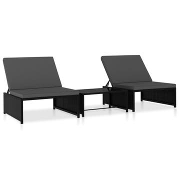 vidaXL Tuinstoelen 2 st verstelbaar met tafel poly rattan, Verzenden, Nieuw