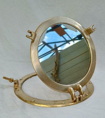 Wandspiegel - Messing - Maritiem patrijspoort, Antiek en Kunst