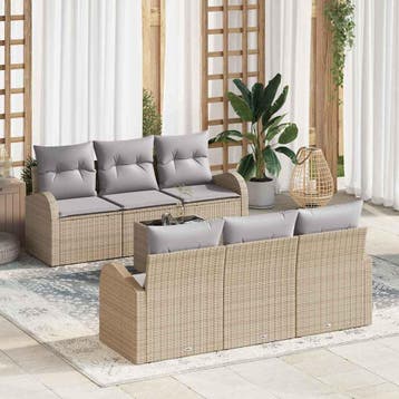 vidaXL Tuin Sofa Set 7 st 6-Aantal zitplaatsen Beige en, Verzenden, Nieuw, Rotan, 7 zitplaatsen