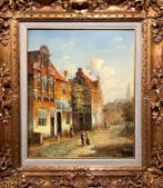 European school (XX) - A lively Dutch street scene