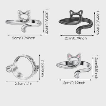 Verstelbare Brei- en Haakgaren Ring met Kattenoor Design (2, Verzenden, Nieuw