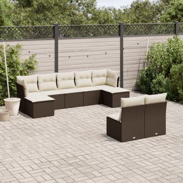 vidaXL 9-delige Loungeset met kussens poly rattan bruin, Verzenden, Nieuw, Loungeset